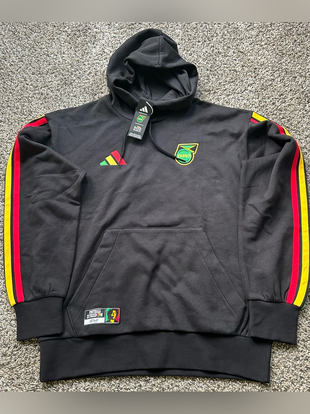 Adidas Mens Jamaica DNA Fleece Hoodie Black Size Large JY5216